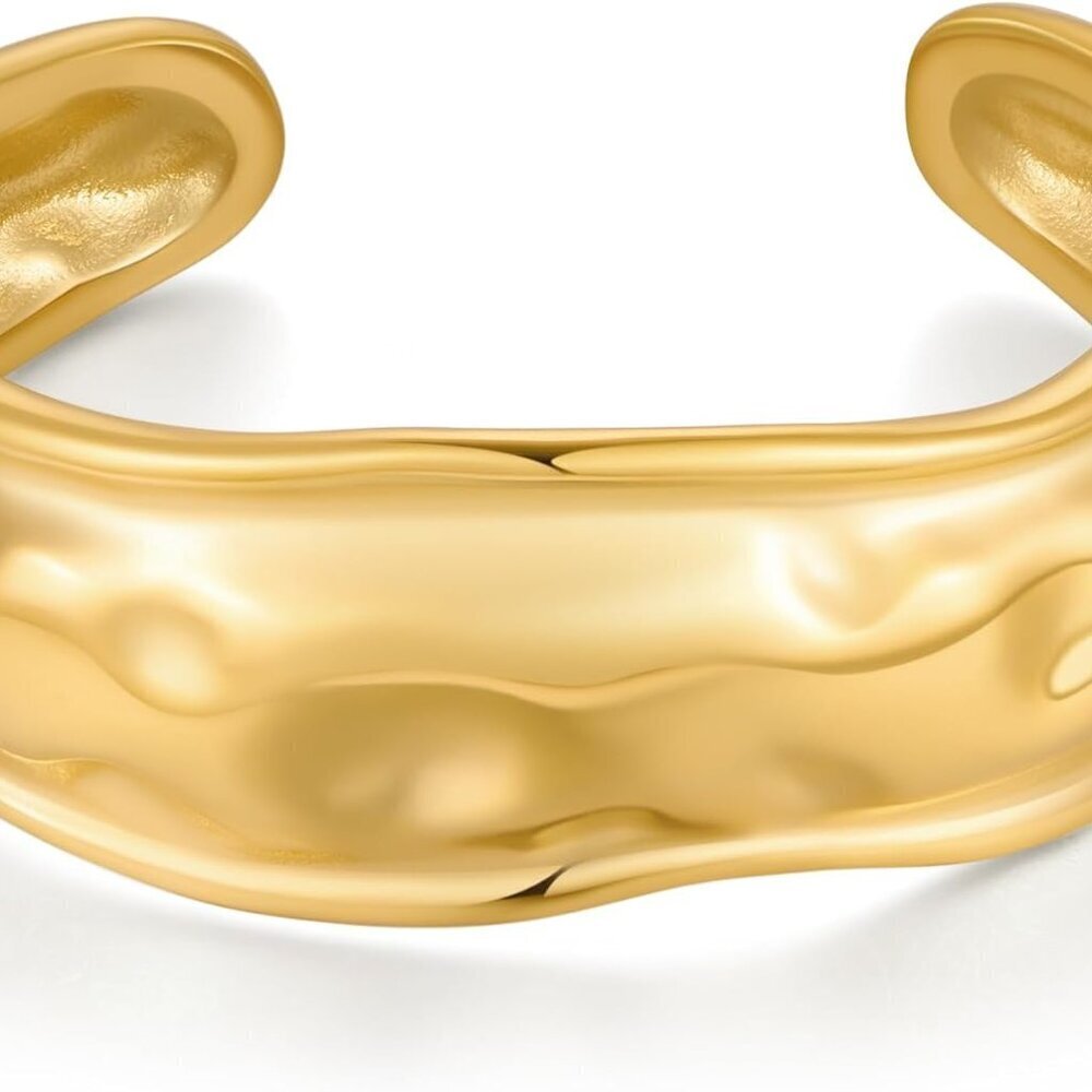 Chunky Gold Bracelet Women 14K Gold Plated Wide Open Bangle Trendy Jewelry